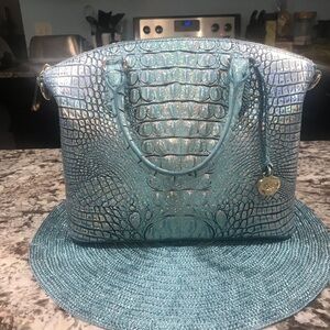 Brahmin Artic Iridescent Blue Medium Duxbury leather Crocodile-Embossed Bag New